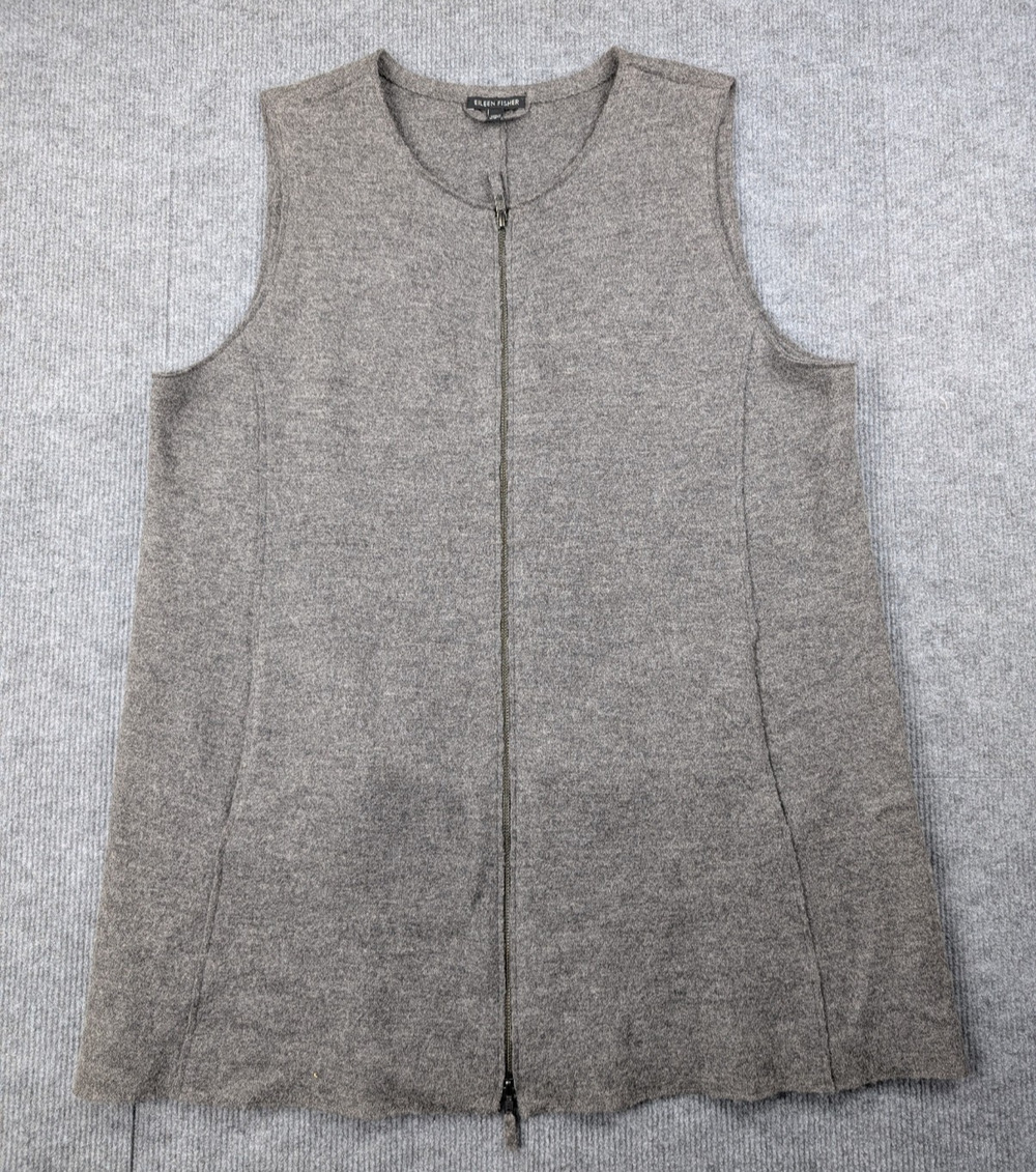 Eileen Fisher Wool Tunic Sweater Vest Womens Large Zip Quiet Luxury Lagenlook